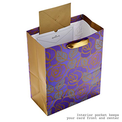Hallmark 13" Large Gift Bag with Tissue Paper (Purple Flowers, Gold Accents) for Birthdays, Mother's Day, Bridal Showers, ...