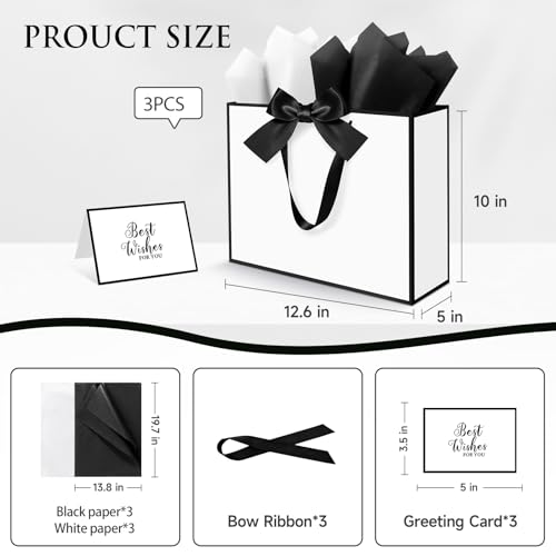 Ethhqu 3 Pack Elegant Large Gift Bags with Handles, 12.6x10x4 Inch - Set Includes Tissue Paper & Cards for Birthday, Baby ...