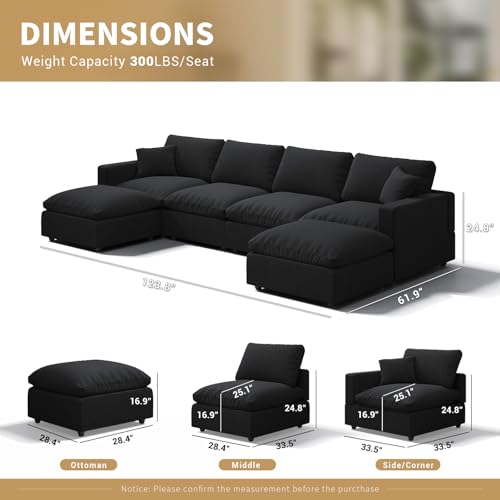 Gtilzria Modern Sectional Linen Couch for Living Room U-Shape Sofas,6 Seat Modular Cloud Sofas,Couches Cushion Covers Remo...