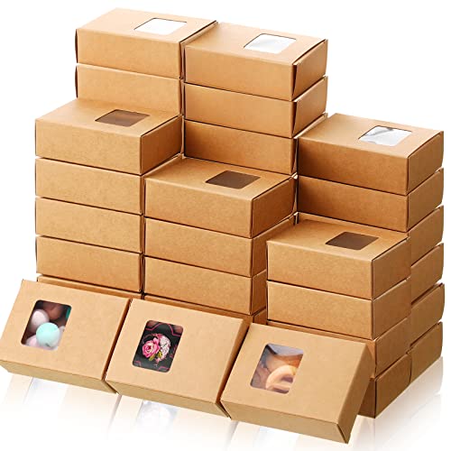 Outus 100 Pcs Soap Packaging Boxes Bulk Soap Boxes for Homemade with Window Mini Kraft Paper Container Homemade Craft Maki...
