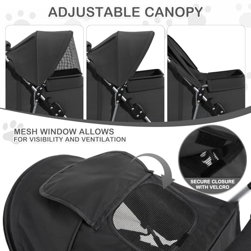 MoNiBloom Foldable Pet Stroller with Weather Cover, 3 Wheels Pet Strolling Cart for Small/Medium Dogs and Cats with Storag...