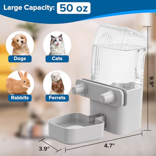 Kenond 50 oz Rabbit Water Dispenser,Gravity Dog Water Bowl Dispenser for Cage,Auto Water Bottle for Ferret,Cat,Dog and Oth...