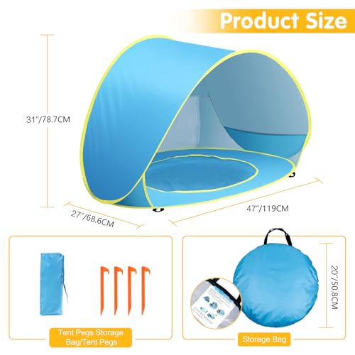 Baby Beach Tent Pop Up Beach Tents Baby Tent for Beach, Portable Shade Pool UV Protection Sun Shelter for Infant