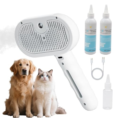 HESUSLA Pet Steam Brush for Dogs & Cats - 2-in-1 Deshedding & Detangling Tool with Steam Spray, Anti-Static Grooming Brush...