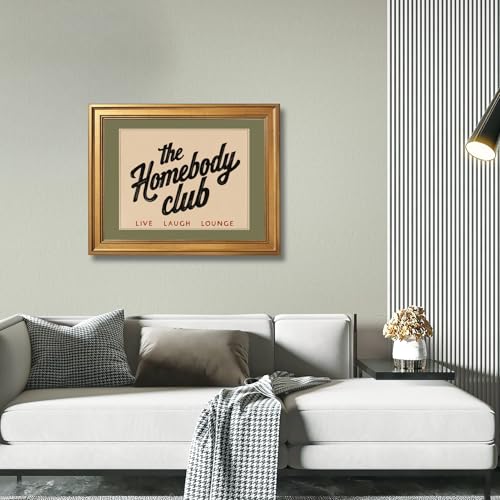 Ripiyome Gold Frame The Homebody Club Canvas Print Cozy Lifestyle Home Green Wall Art Vintage Typography Poster Painting A...
