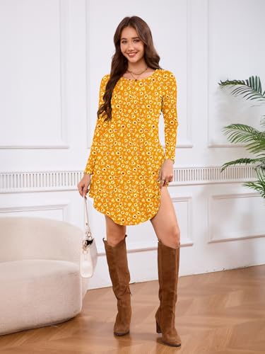 DEARCASE Women's Long Sleeve T Shirt Dress Crewneck Knee Length Loose Casual Flowy Swing Tunic Dresses with Pockets