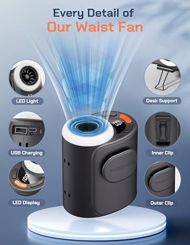 POKISEED Rugged Portable Fan, 10000mAh Rechargeable Battery, 40H Runtime, 5-Speed Turbo Cooling, Hands-Free Multi-Position...