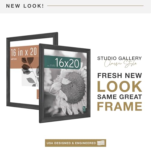 MCS Studio Gallery Classic 16x20 Poster Frame Black Woodgrain Engineered Wood, Vertical & Horizontal Wall Hanging Large Pi...