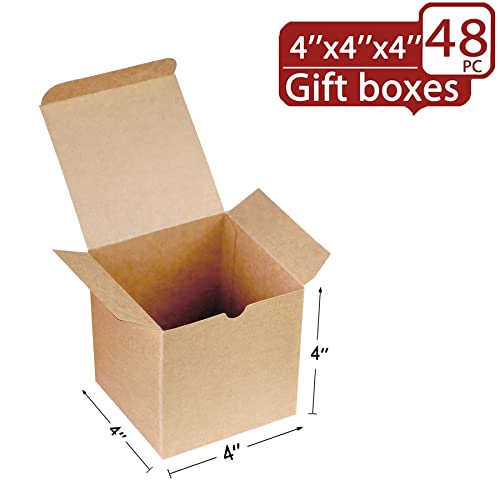 Xxcxpark 48 PCS Brown Gift Boxes 4x4x4 inches, Decorative Party Favor Gift Packaging Box with Lid for DIY Crafting, Cube, ...