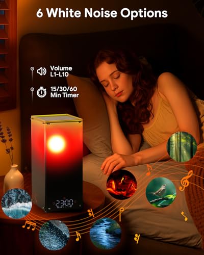 Sunset & Sunrise Table Lamp, Dimmable Ambient Desk Lamp with 6 White Noise Sounds, Touch & Remote Control with Timer for B...
