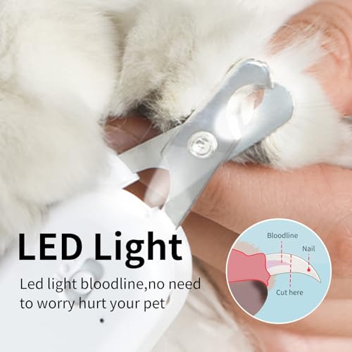 PAKEWAY Pet Nail Clipper with LED & -U-V Light, Cat Claw Trimmer with Ultra Bright LED Light for Nail Bloodline to Avoid O...
