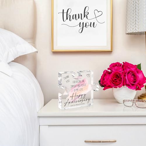 Happy Anniversary Puzzle-Shaped Plaque Gifts - Wedding Anniversary Presents for Wife, Her, Women - Romantic Anniversary Ce...
