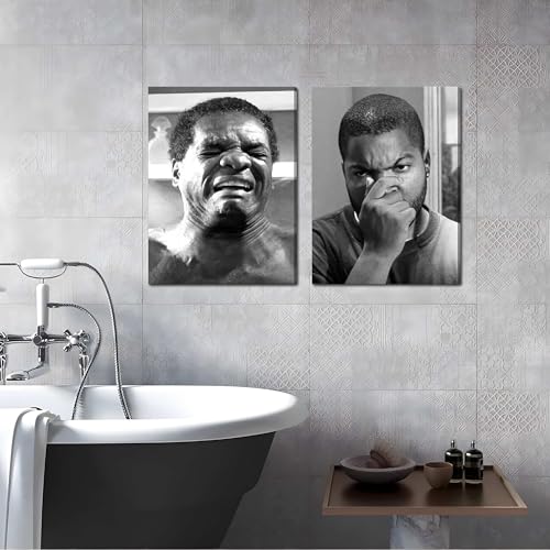Framed Funny Bathroom Canvas Wall Art Set of 2 - Black and White Vintage Comedy Movies Posters, Funny Toilet Humour Smell ...