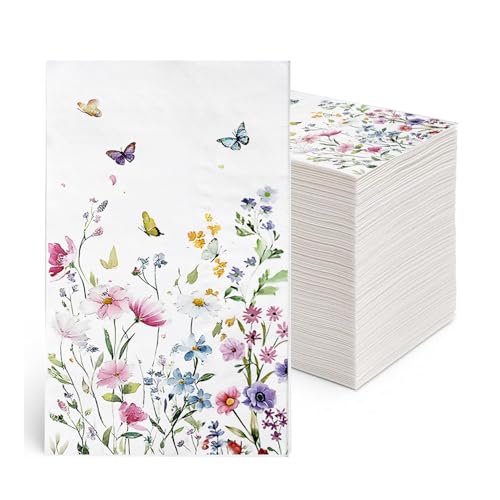 100-Pack Wildflower Napkins, Disposable Bathroom Hand Towels, Floral Decor for Weddings, Baby Showers, Birthdays, Bridal P...