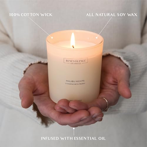 Champagne & Peony – Benevolence LA Scented Candle | 8oz, 45-Hour Burn | Natural Soy Wax, Cotton Wick | Romantic & Elegant ...