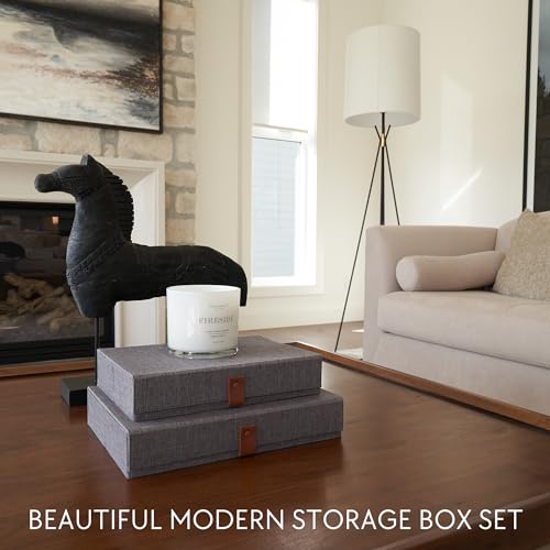 Decorative Photo Storage Boxes with Lids - Set of 2 Beautiful Linen Organizers Are Perfect to Safely Store Your Pictures, ...