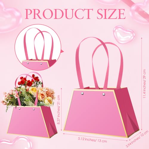 Noveread 24 Pcs Mother's Day Floral Gift Bags Bulk Portable Flower Bouquet Wrapping Paper Bag with Handle Waterproof Flori...