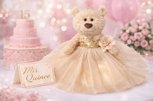 KINNEX COLLECTIONS SINCE 1997 Large 20” Quinceañera Teddy Bear Centerpiece – Elegant Dress, Oversized Keepsake Gift for 15...