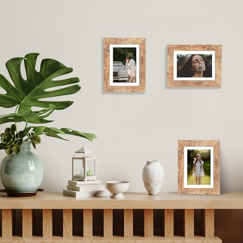 iRahmen 5x7 Picture Frame Set of 2, Rustic Brown Frame with High Definition Glass, Display Pictures 4x6 with Mat or 5 x 7 ...