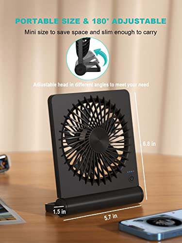Tevelecin Small Desk Fan,Rechargeable USB Fan Battery Operated,Ultra Quiet, Strong Wind, 3 Speeds Travel Fans