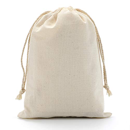 DRQ Cotton Drawstring Bags - EcoFriendly Muslin Gift & Party Favor Pouches (5 by 7 inch) - Unbleached Cotton Fabric Cloth ...