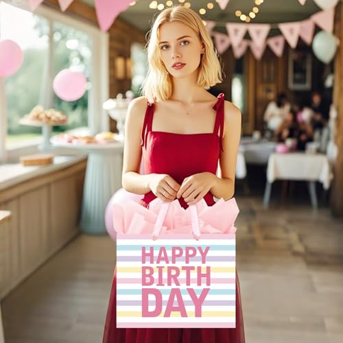 Laidans 13" Large Happy Birthday Gift Bag with Handles and Tissue Paper, Cards for Girls Women Birthday Party Favors Wrap,...
