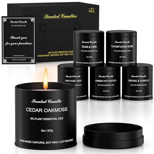 Men's Scented Candles Gift Set - 6 Pack Luxury Soy Candles for Home Scented, Masculine Woodsy Fragrances: Smoke Vanilla, R...