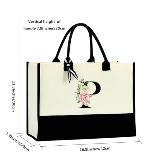 Monogrammed Tote Bags Floral Letter Initial Bag Personalized Beach Bag Monogrammed Gifts for Women Bridesmaids Wedding