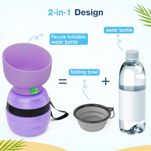 Pecute Portable Dog Water Bottle, 2 in 1 Cat Dog Travel Water Bottle Bowl Leakproof with Double Seal, BPA Free, Lightweigh...