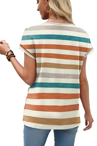 XIEERDUO Womens Summer Tops Short Sleeve Shirts with Buttons V Neck Trendy Tunic Blouses Beach Vacation Clothes