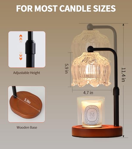Candle Warmer Lamp for Flower-Shaped Glass,Wax Melt Warmer for Jar Candles, Black Candle Warmer Lamp with Timer Dimmable, ...