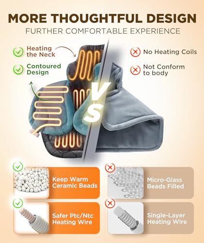 Graphene-Infused Heating Pad 3X Deeper Pain Relief, Weighted Instant Heating Pads for Neck and Shoulders, Heated Wrap w/ 6...