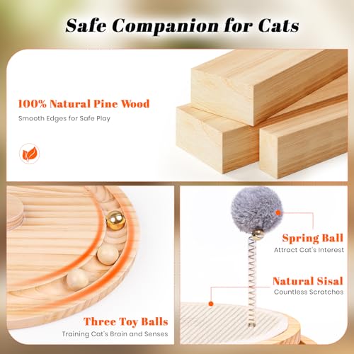 LMUGOOS Cat Scratcher, Cat Natural Sisal Scratching Pad, Kitten Interactive Toy with Ball Track Spring Ball for Chasing Hu...