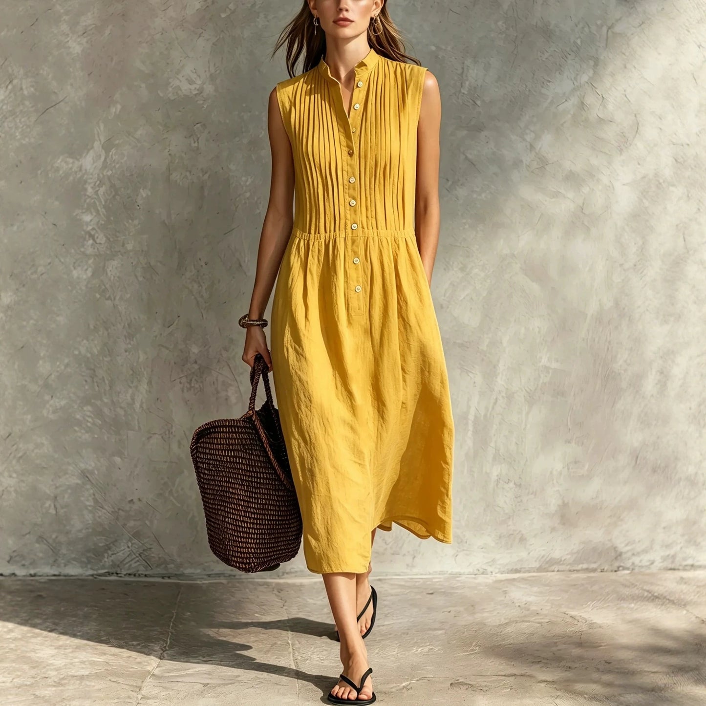 Womens Fashion Simple And Elegant Sleeveless Single-breasted Dress