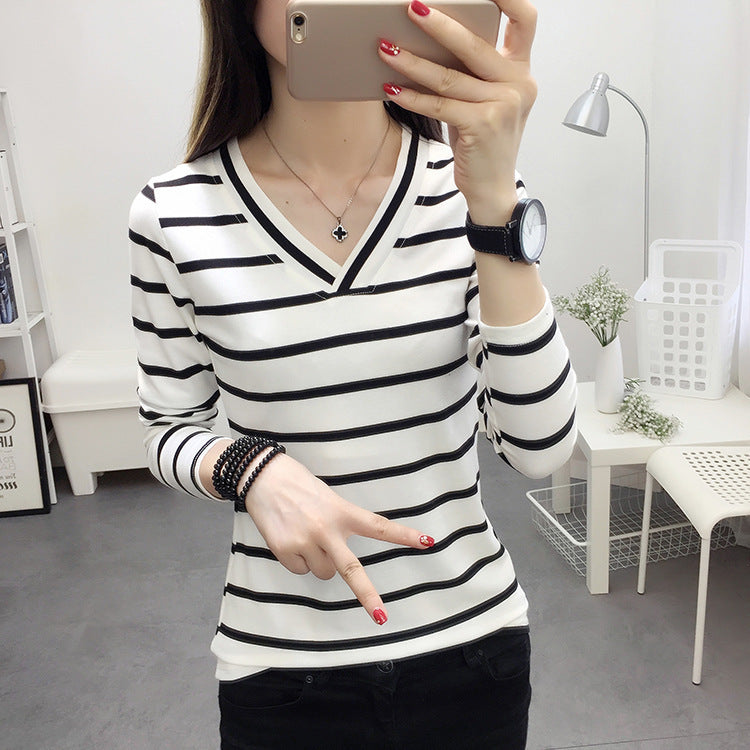 Korean Style V-neck Long Sleeve Bottoming Shirt Top