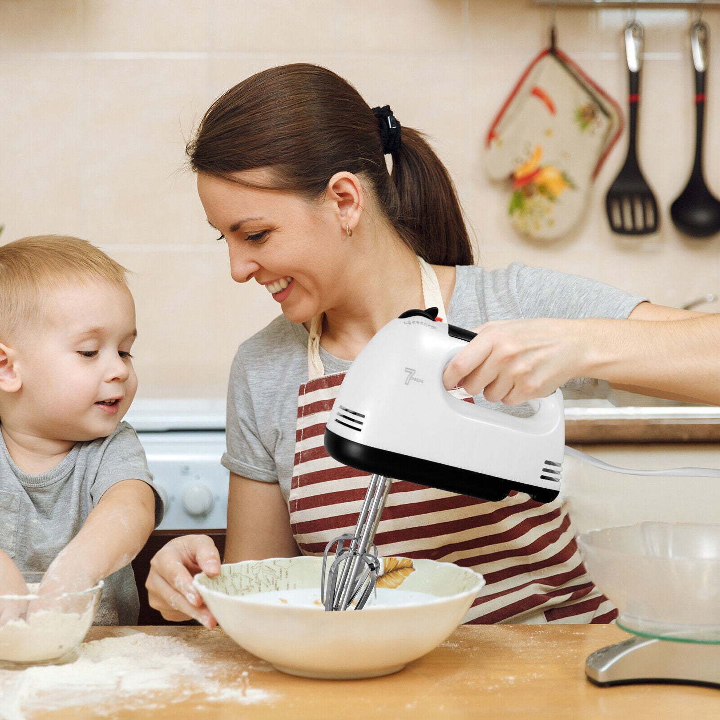 Electric Handheld Whisk 7 Speed Hand Mixer Kitchen Egg Beater Cream Cake Blender