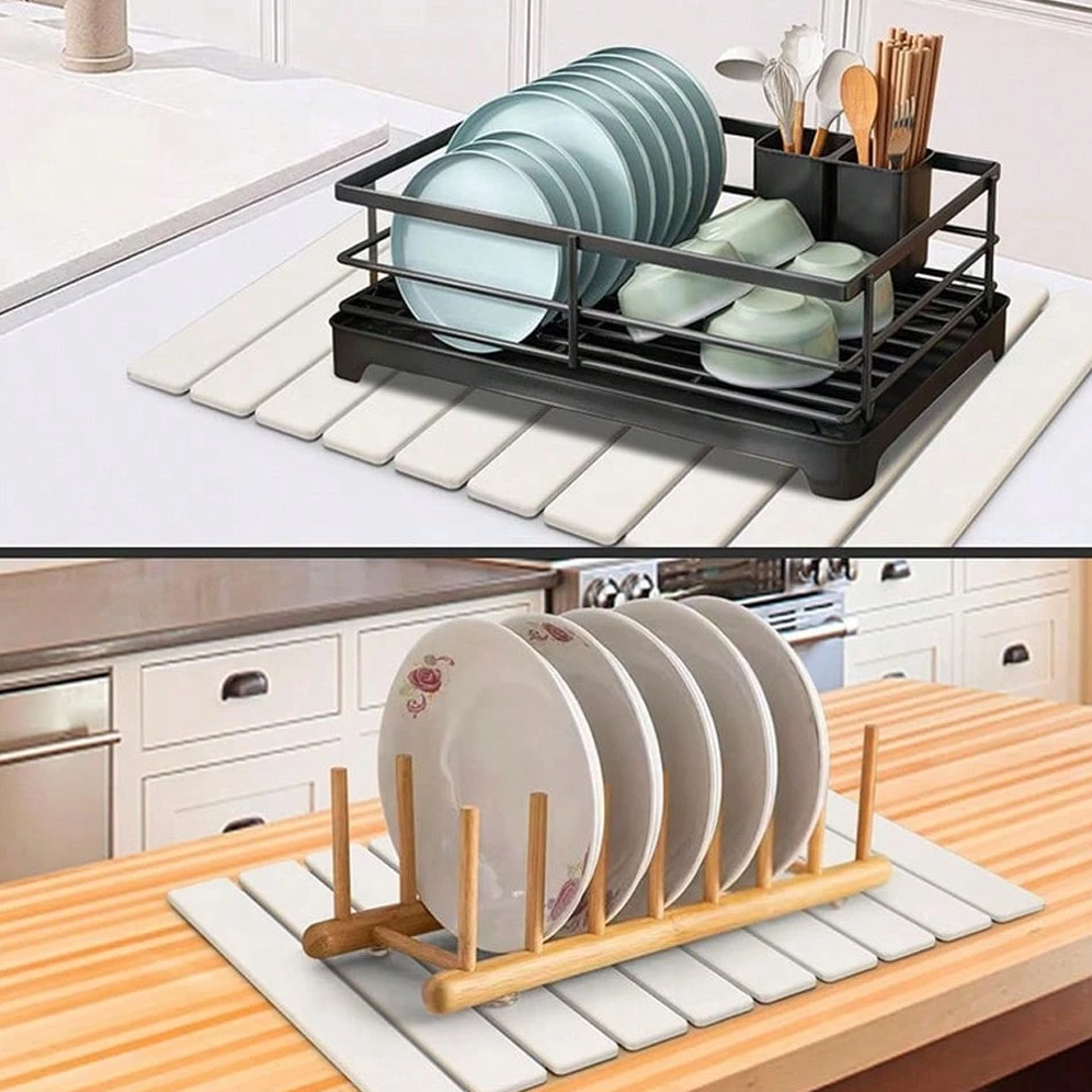 Foldable Diatomite Drying Mat Absorbent Draining Quick Dry Nonslip Pad Kitchen---Light Gray