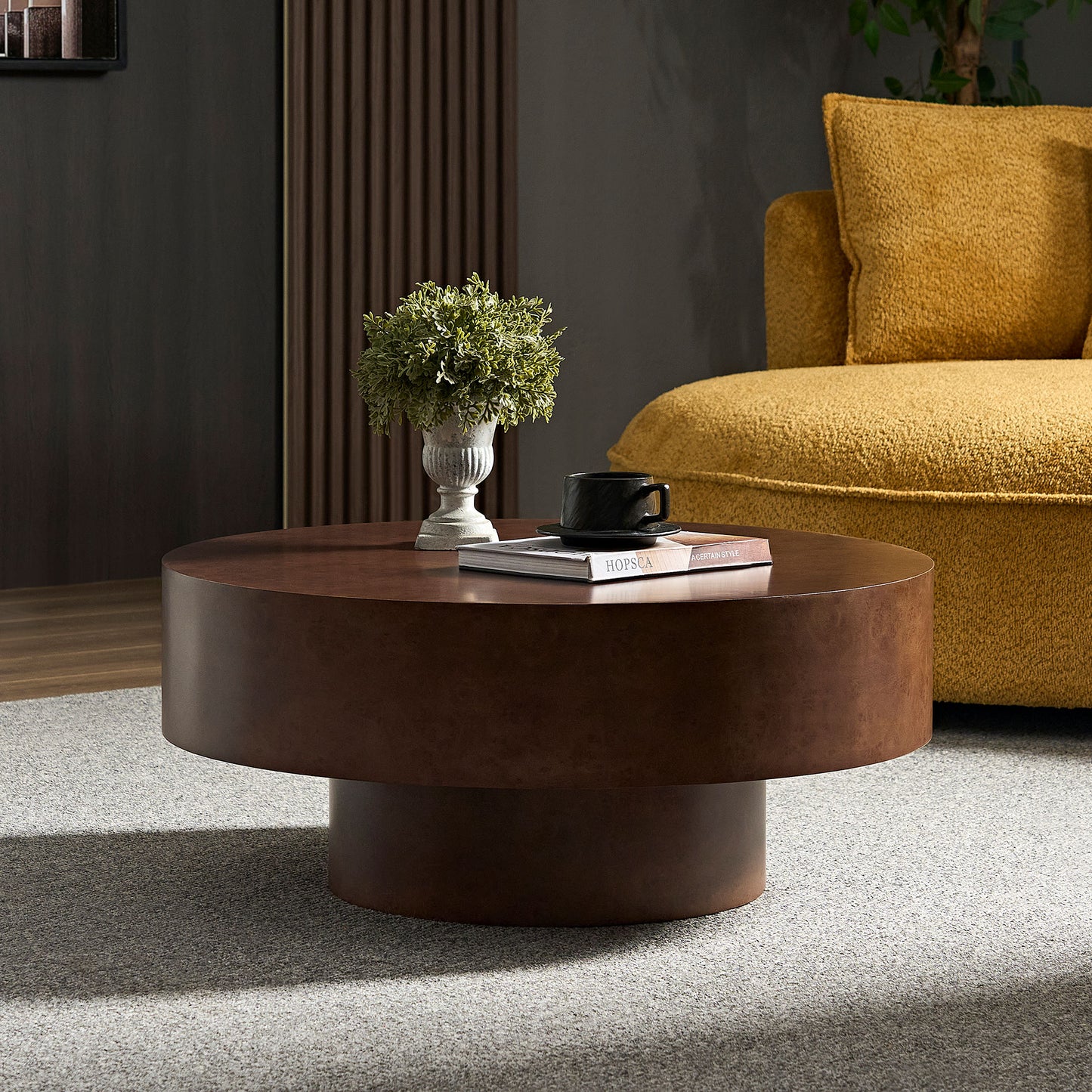 31.49  Faux Burl Wood Pattern Decal Coffee Table With Sturdy Pedestal For Living Room Office Apartment Walnut
