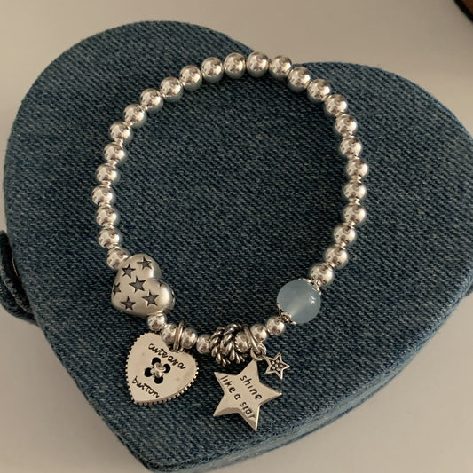 Korean-style Heart And Star Beaded Bracelet For Women Light Luxury