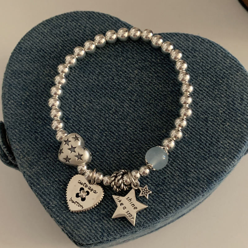 Korean-style Heart And Star Beaded Bracelet For Women Light Luxury
