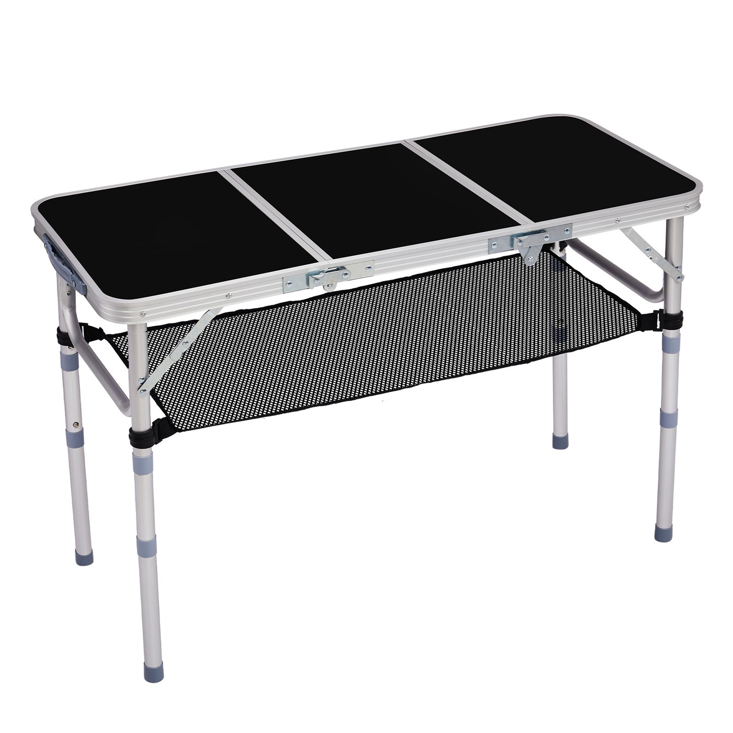 3ft Adjustable Height Foldable Camping Table With Storage Mesh, Lightweight Portable Outdoor Picnic BBQ Side Desk