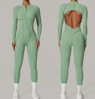 Womens Half Zip Long Sleeve Yoga Jumpsuit