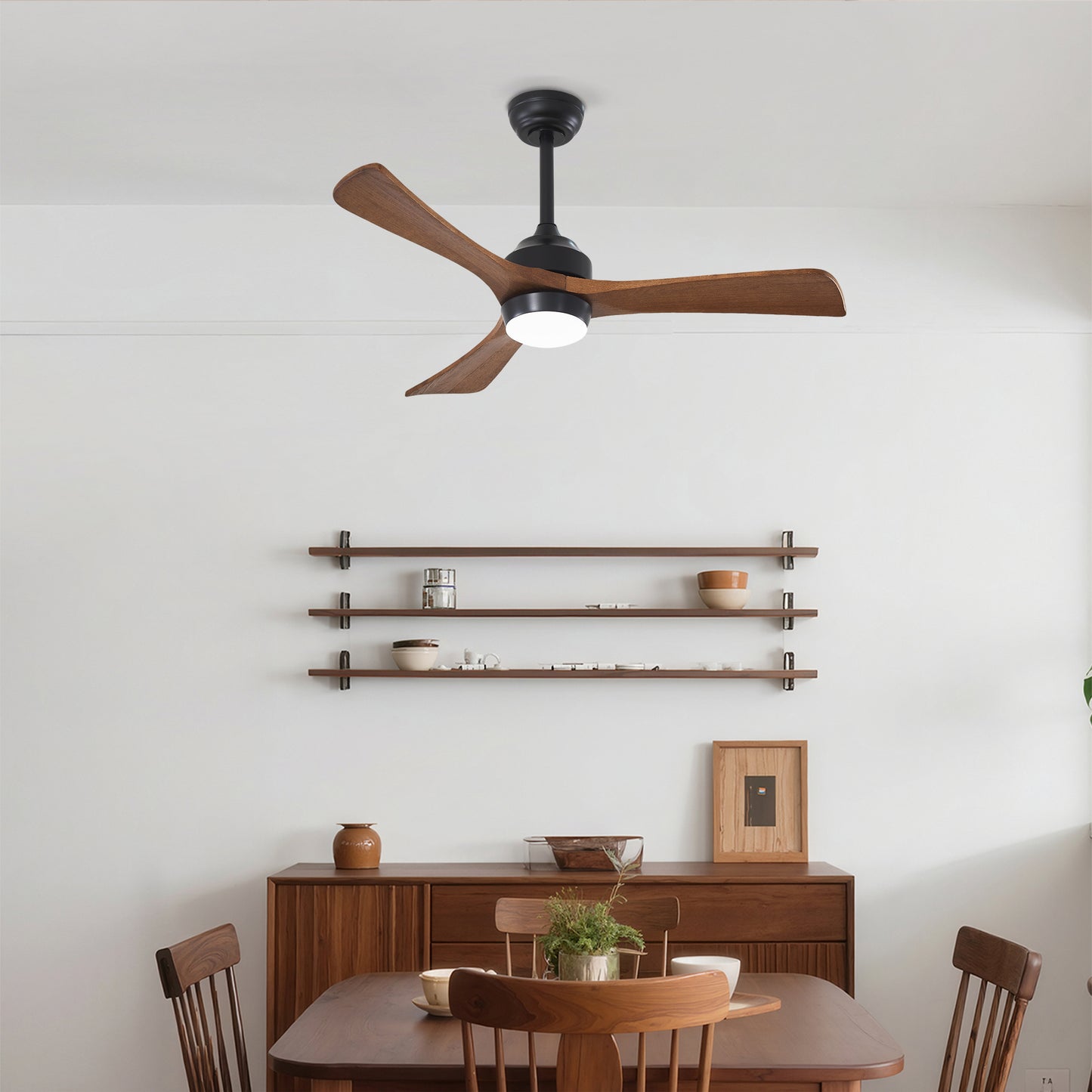 42  Solid Wood Blades Ceiling Fan With Lights Remote Control,Quiet DC Motor 3 Blade Ceiling Fans 6 Speed Levels,Reversible Ceiling Fan, For Patio Living Room, Bedroom, Office,Indoor. Matte Black