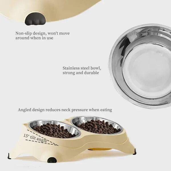 Anti Slip Base Double Cat Food Bowl, Pink Stainless Steel Food And Water Bowl, Easy To Clean And Detachable Design, Cat And Dog Pet Feeder