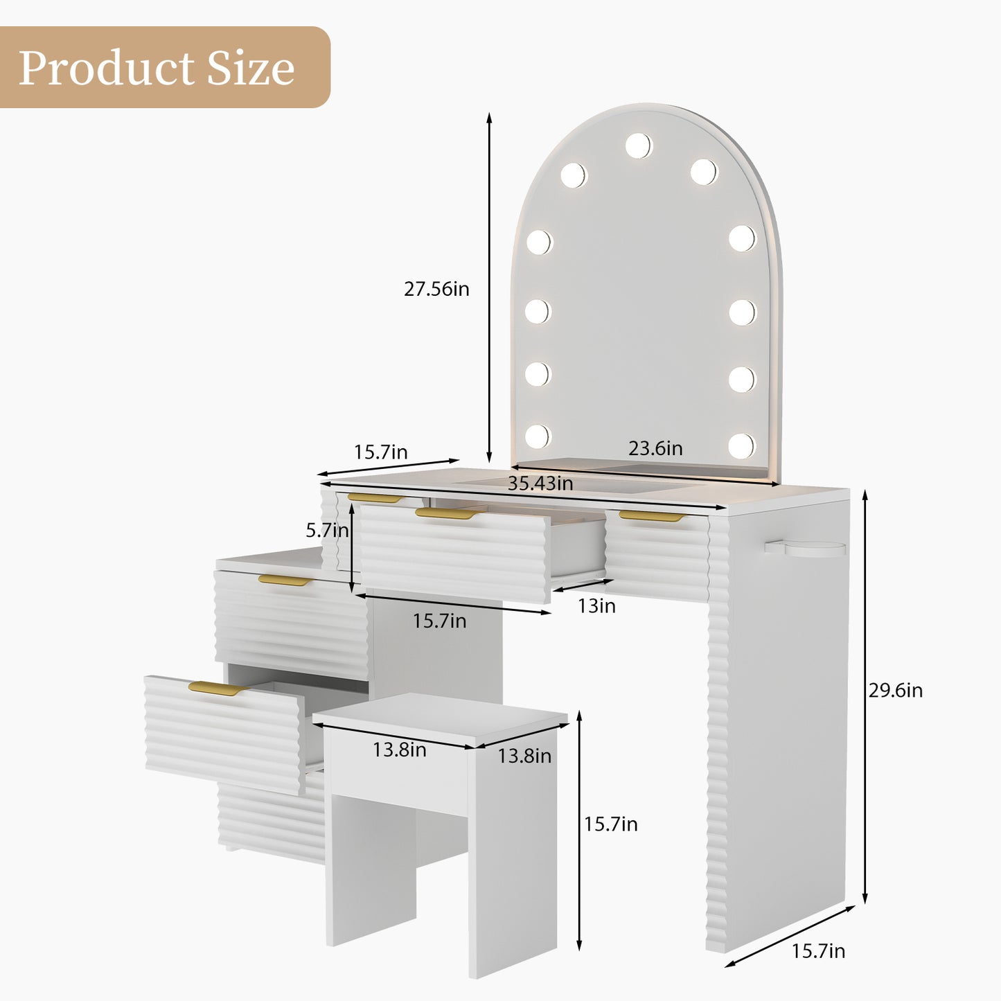 Makeup Vanity Desk With Mirror Lights Glass Tabletop 3 Lighting Modes Adjustable Vanity Table Modern Makeup Desk With Chair Power Outlet And 6 Drawers For Bedroom