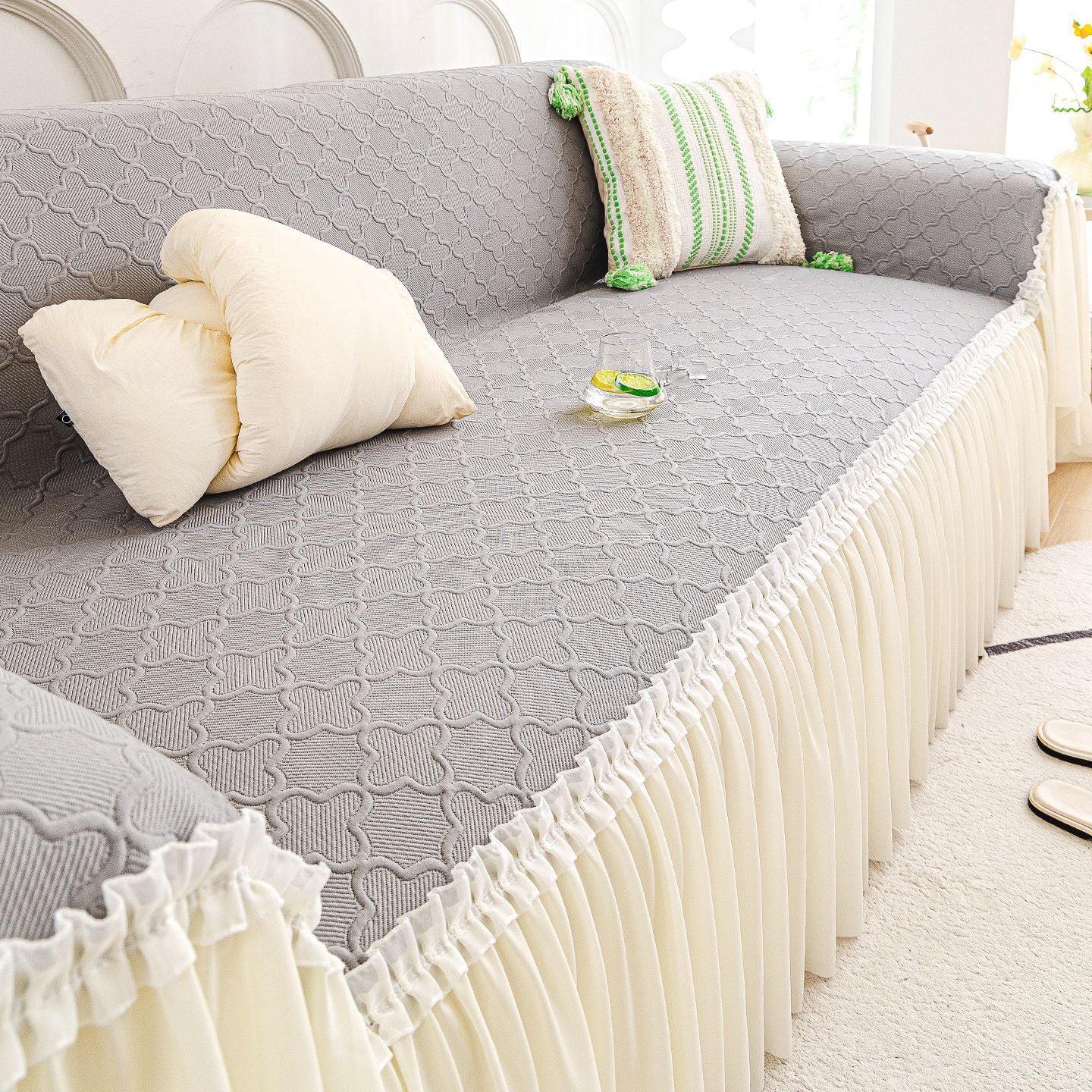 Cream Style Summer Ice Silk Sofa Cover Cloth Summer Cooling Anti-scratching Full Covered Cover