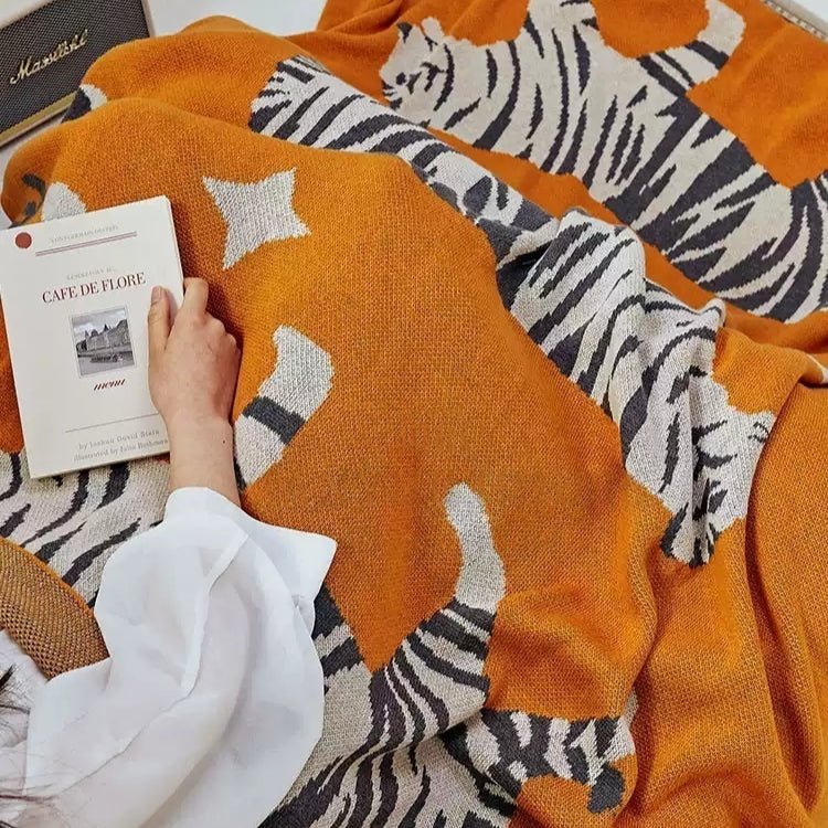 Office Sofa Tiger-Print Wool Casual Throw Blanket