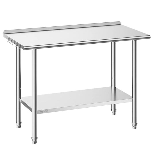 Stainless Steel Work Table, 24x48 Inch Food Prep Table With Backsplash, Commercial Kitchen Workstation With Adjustable Undershelf, Metal Heavy Duty Utility Worktable, For Restaurant Home Outdoor