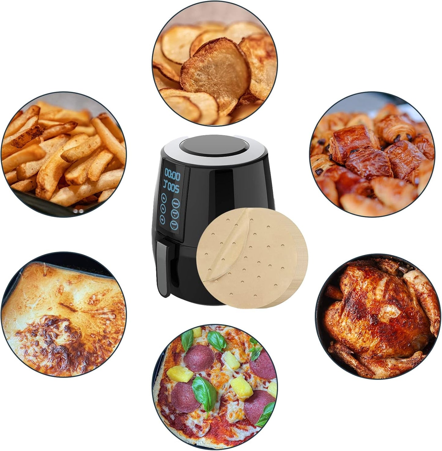 Air Fryer Paper Liners Disposable - 7in 18cm 100Pcs Air Fryer Parchment Paper Liners Round, Unbleached Perforated Parchment Paper Sheets For Air Fryer Accessories