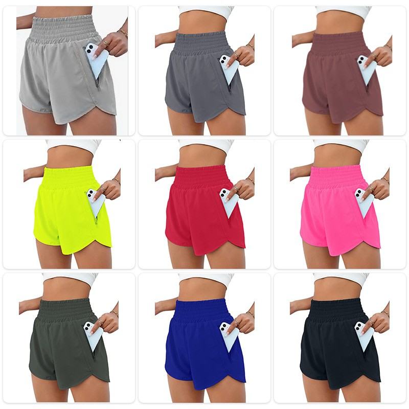 High Elastic Drawstring Sports Shorts For Women With Zippered Anti Theft Pockets, Lightweight Quick Dry Thermal Leggings For Outdoor Running And Yoga
